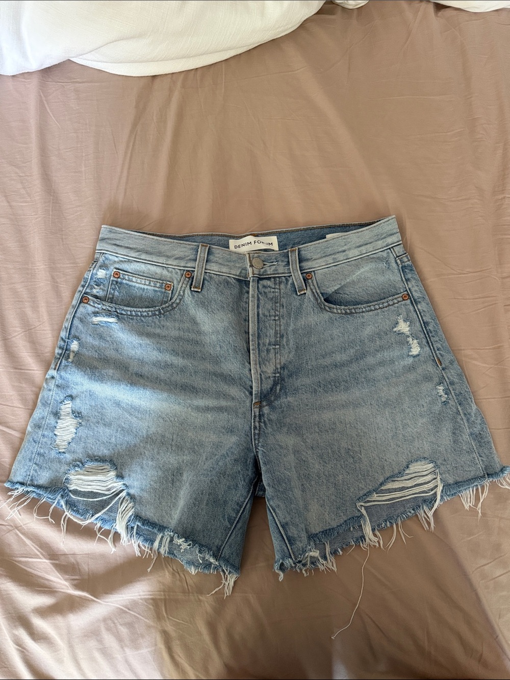 Denim Forum Light Wash Distressed Jean Shorts